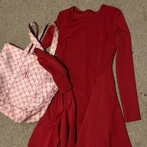 SHEIN Red Asymmetrical Long Sleeve Cocktail Dress